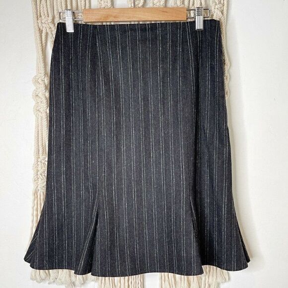 Gunex Trumpet Skirt US 4 Gray White Pinstripes Wool Blend Corpcore Minimalist - Picture 2 of 10